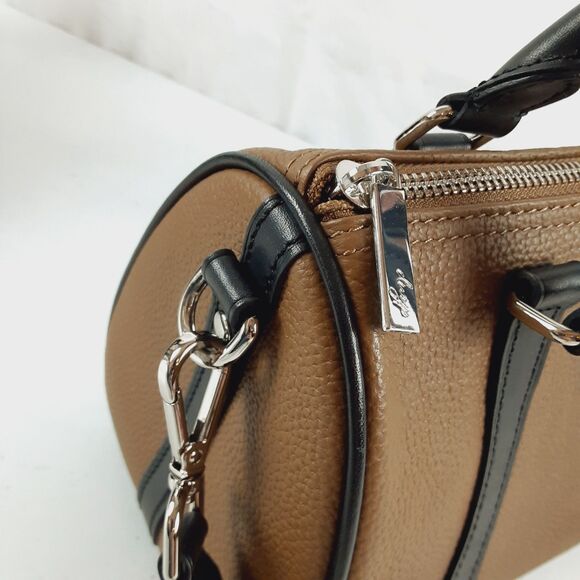 DUYP Melodie Cecile Pebbled Leather Shoulder Bag Brown & Black Satchel W/ Insert - Picture 11 of 16